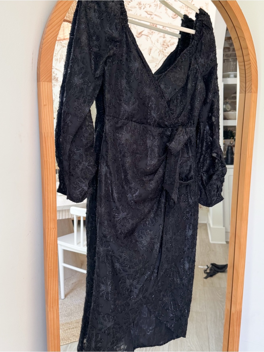 Astr Black Beaded Wrap Midi Dress